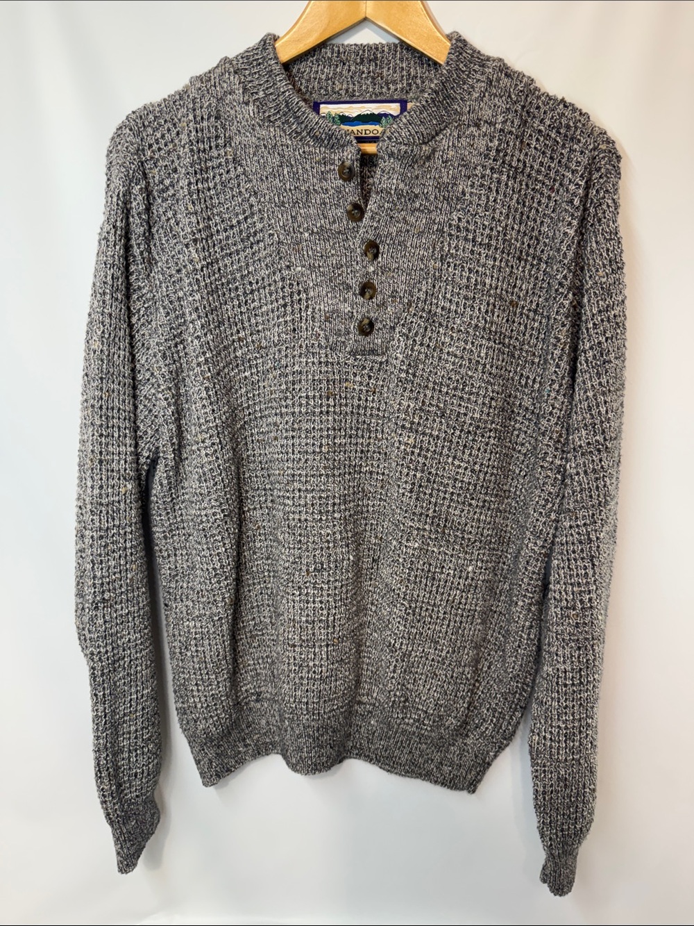 Vintage 90s Shenandoah Men's LT Gray Marled Henley Sweater - Made in USA